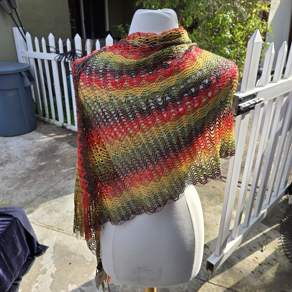 Just Jamie Multicolor Open Weave Fringe Shawl Wrap Scarf Lightweight - Picture 3 of 7
